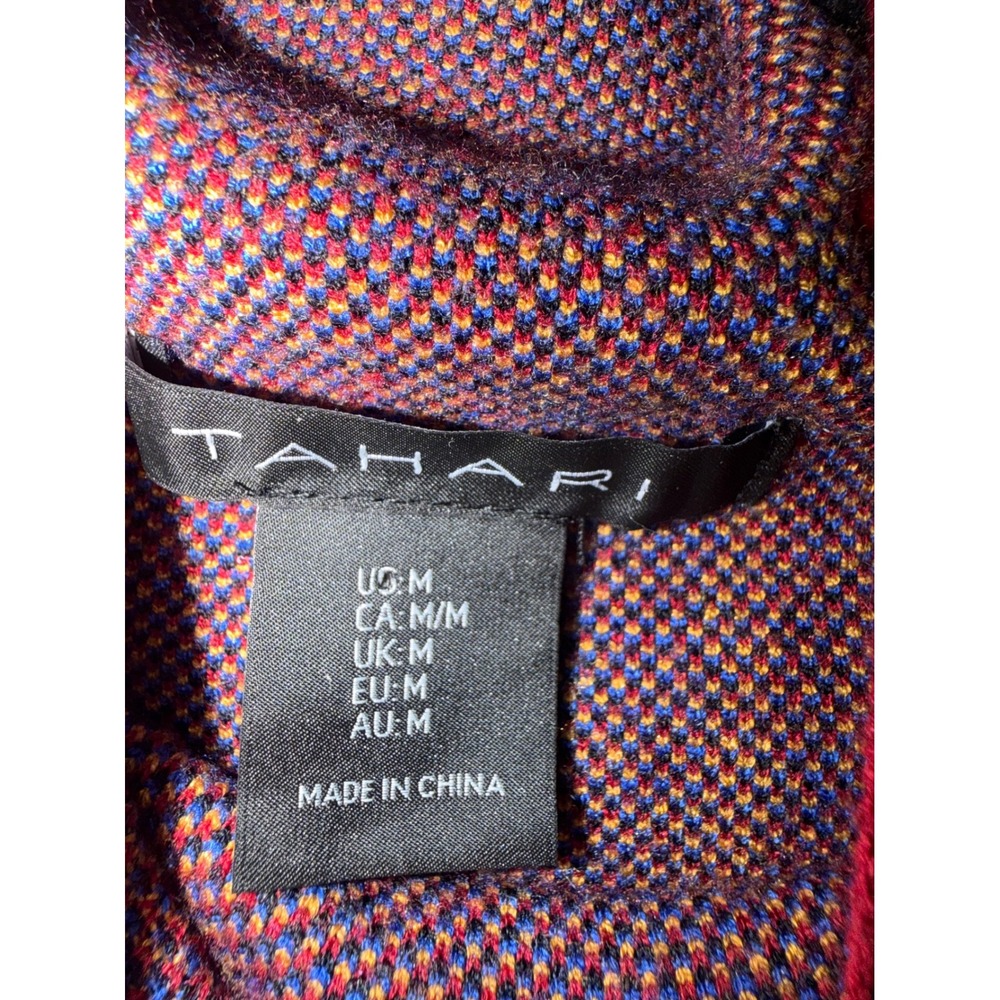 Tahari Red Plaid Mock Neck Sweater Womens Medium Tartan Knit Long Sleeve Top - Picture 4 of 7